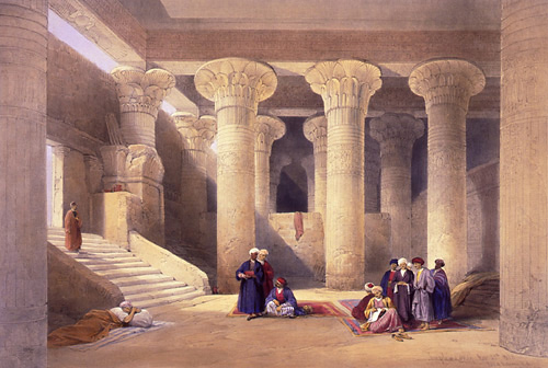 Esna. Im Säulensaal des Tempels. Zeichnung von David Roberts um 1839